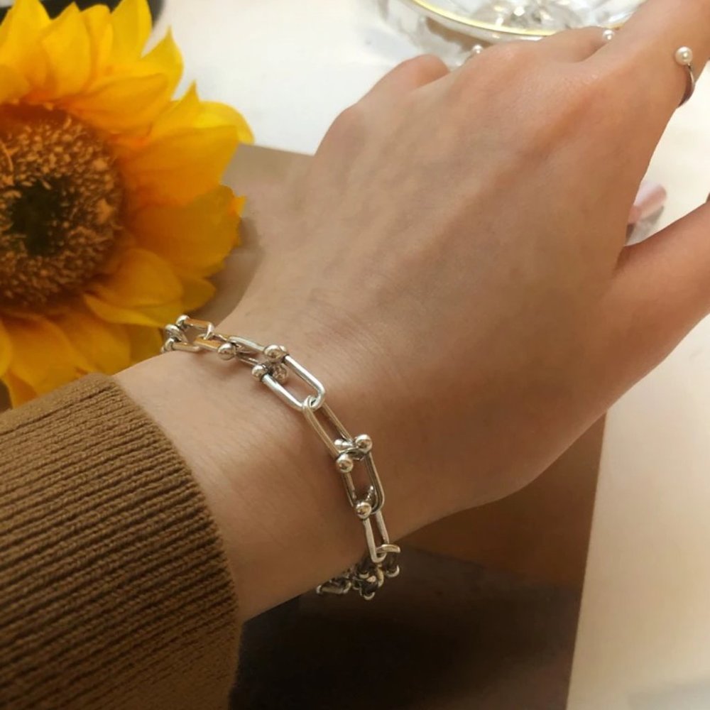 NEW Silver Gold Vintage Vintage Lock Chain Bracelet - Picture 3 of 6